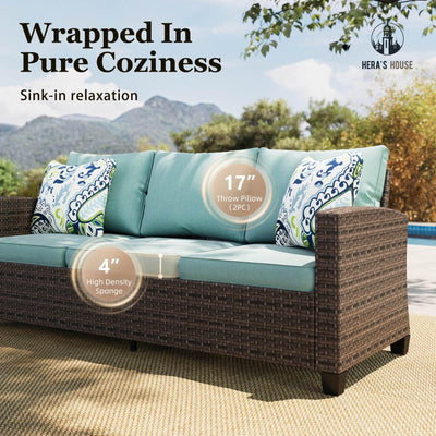 Wicker Patio Furniture Set, Outdoor Sectional Conversation Sets, 6 Pieces 9 Seats Waterproof Deck Backyard Lawn Furniture, Blue