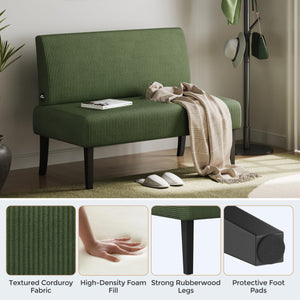Small Mini Sofa Couch Armless Loveseat Futon for Bedroom, Corduroy Fabric & Easy Assembly, for Small Spaces Living Room,Dorm,Office,Apartment, Green