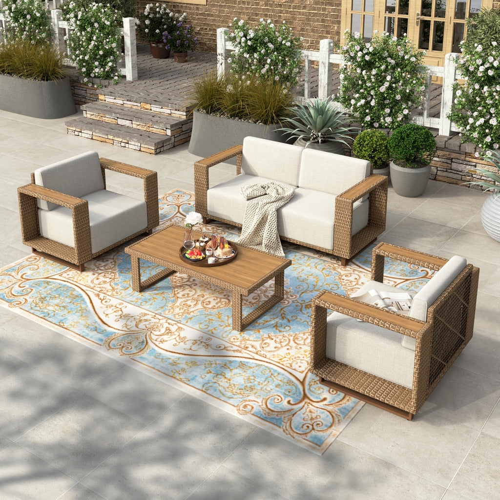Patio Furniture Sets for Backyard Lawn Garden, All Weather Couch Set with 5.3" Widened Armrest, 10" Ultra Thick Cushion