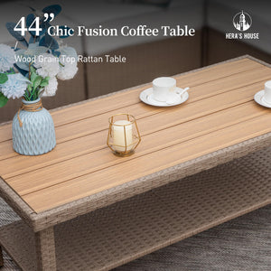 6-Piece Patio Furniture Set, All Weather 7 Seats Outdoor Wicker Sofa with Ottomans, Rattan Patio Conversation Set with 5.5