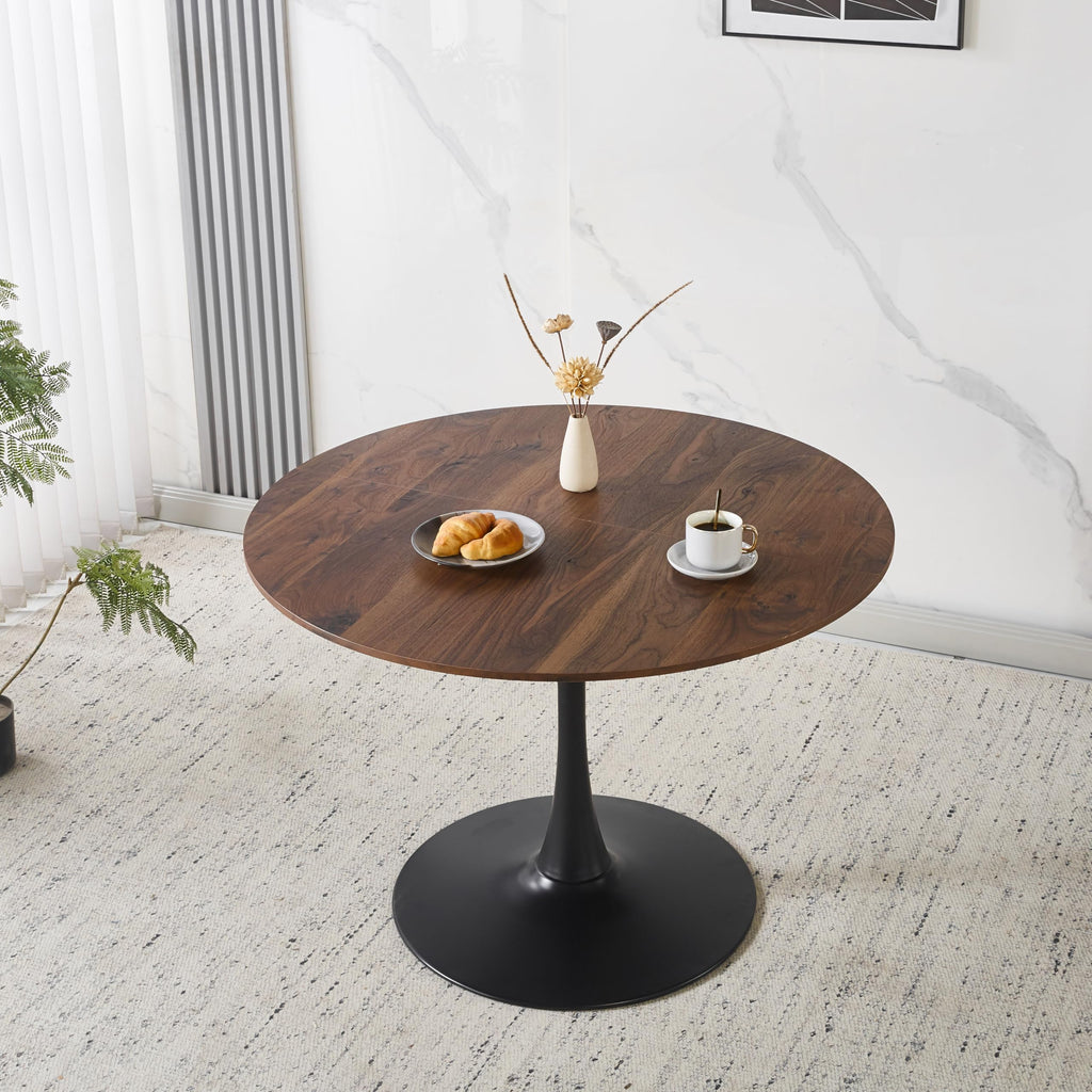 42" Tulip Table for 4-6 Persons Modern Round Dining Room Table, Mid-Century Modern Walnut Small Kitchen Table with MDF Wooden Top, Leisure Coffee Table for Living Room, Dining Room, Office