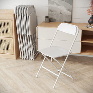 Set of 6, White, Hercules Series Plastic Folding Chairs for Parties and Weddings, Stackable Commercial Event Seats with 650-lb. Static Weight Capacity,