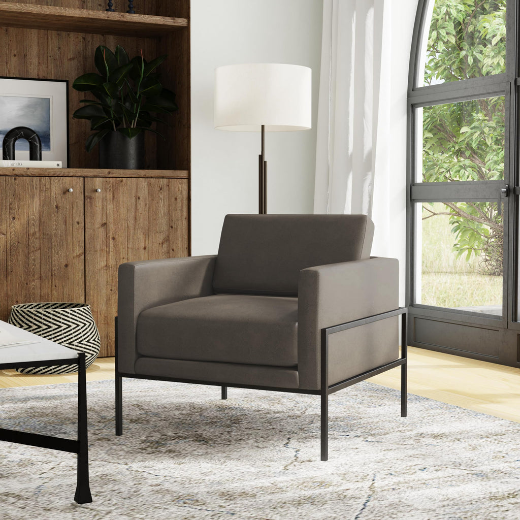 Modern Metal Frame Accent Chair| Home Décor|Accent Chairs for Living Room & Bedroom - Pewter Gray Faux Leather