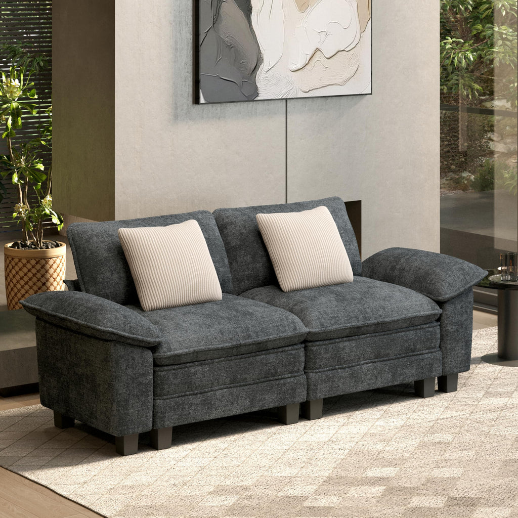 88" Modular Sectional Sofa, Loveseat Couches for Living Room, Comfy Cloud Couch 2-Seater Deep Seat Sofa with Throw Pillow, Chenille Blue