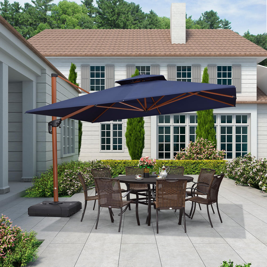 11ft Patio Umbrella Outdoor Square Umbrella Large Cantilever Umbrellas Windproof Offset Umbrellas Heavy Duty Sun Umbrella for Garden Deck Pool Patio, Navy Blue