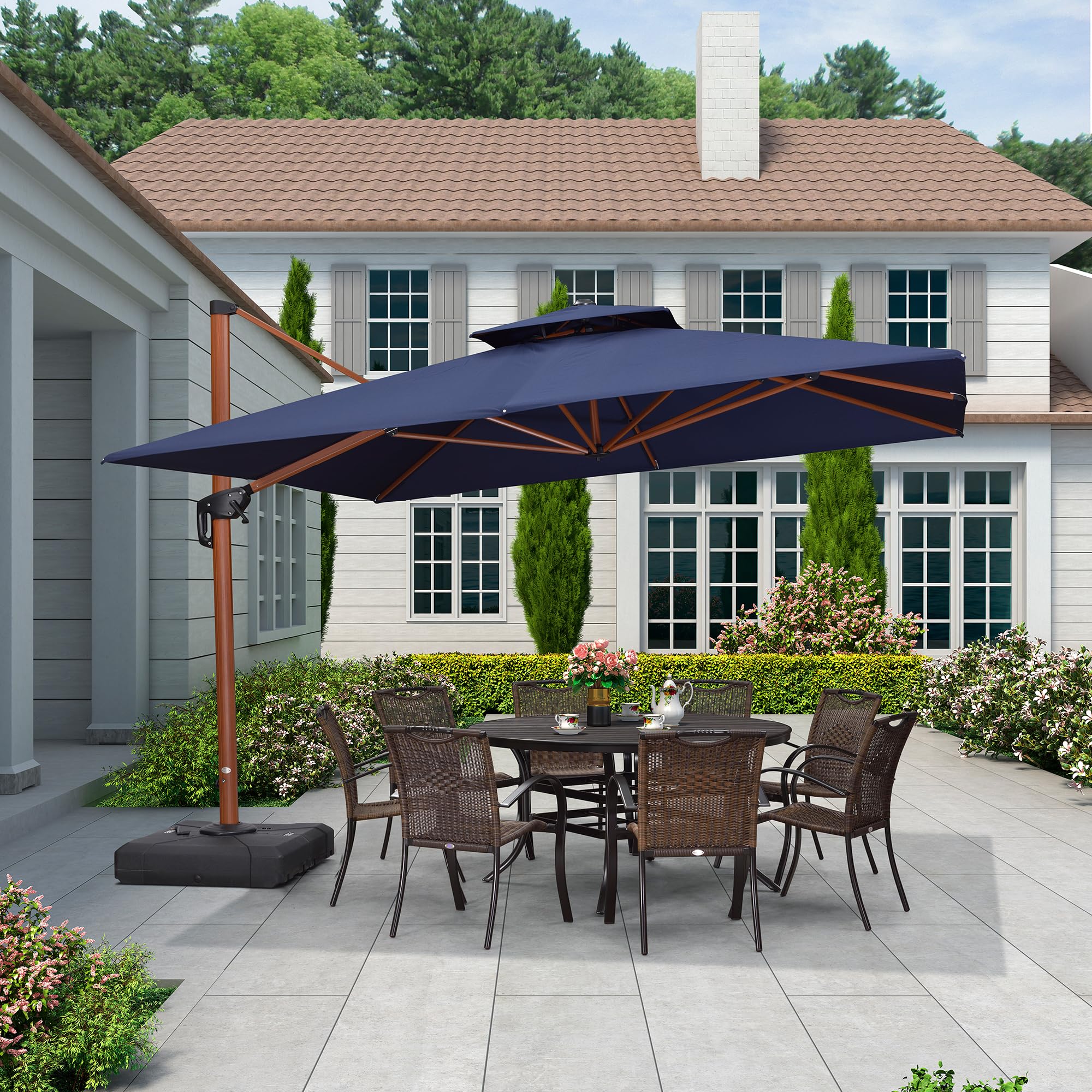 11ft Patio Umbrella Outdoor Square Umbrella Large Cantilever Umbrellas Windproof Offset Umbrellas Heavy Duty Sun Umbrella for Garden Deck Pool Patio, Navy Blue