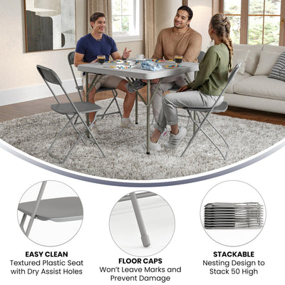 6 Pack, Hercules Series Plastic Folding Chair - Grey -  650LB Weight Capacity Comfortable Event Chair-Lightweight Folding Chair