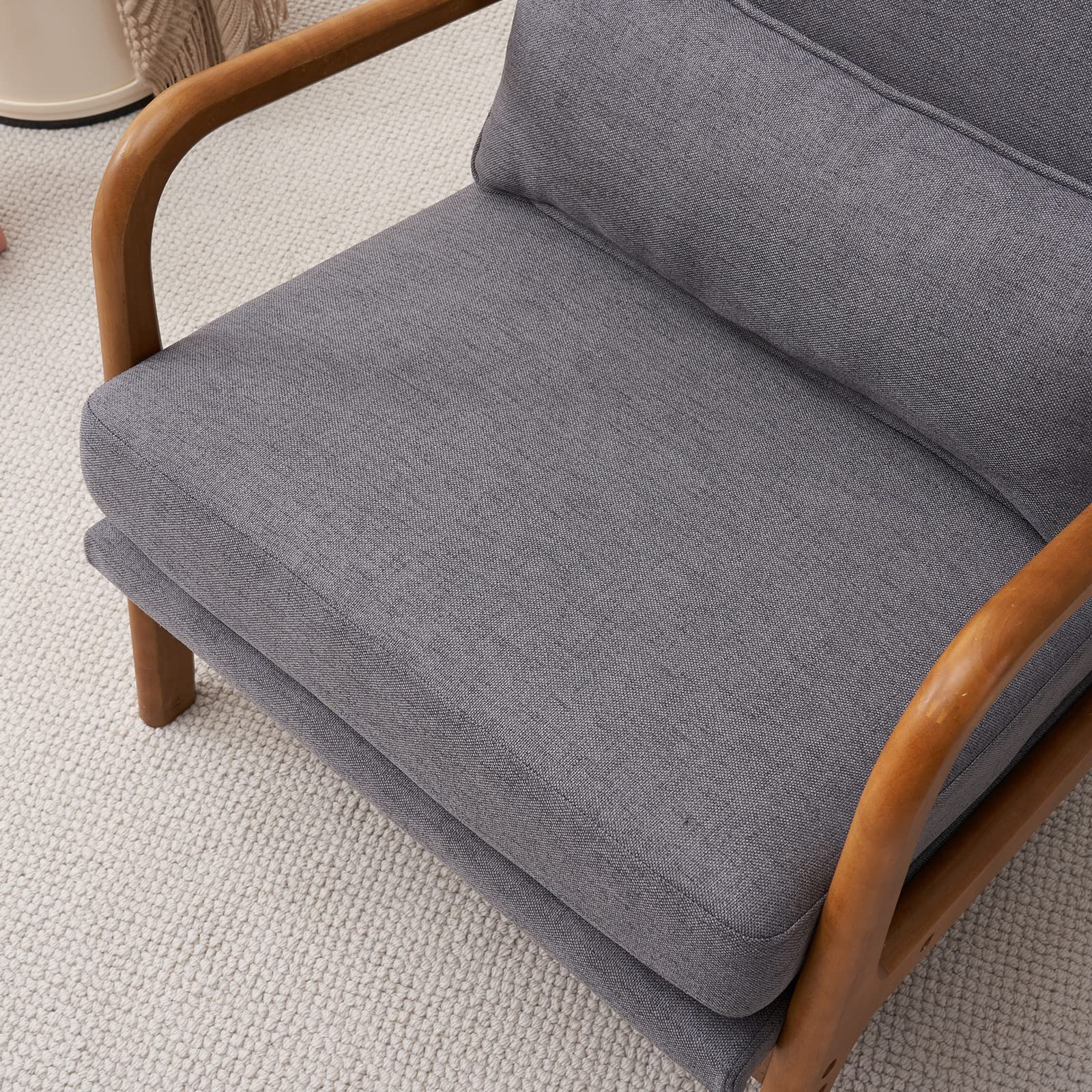 High Back Dark Grey Accent Chairs Set of 2, Upholstered Mid Century Modern Lounge Chairs Reading Chairs Side Sitting Chair Solid Wood Farmhouse Armchairs for Living Room, Bedroom, Guest Room