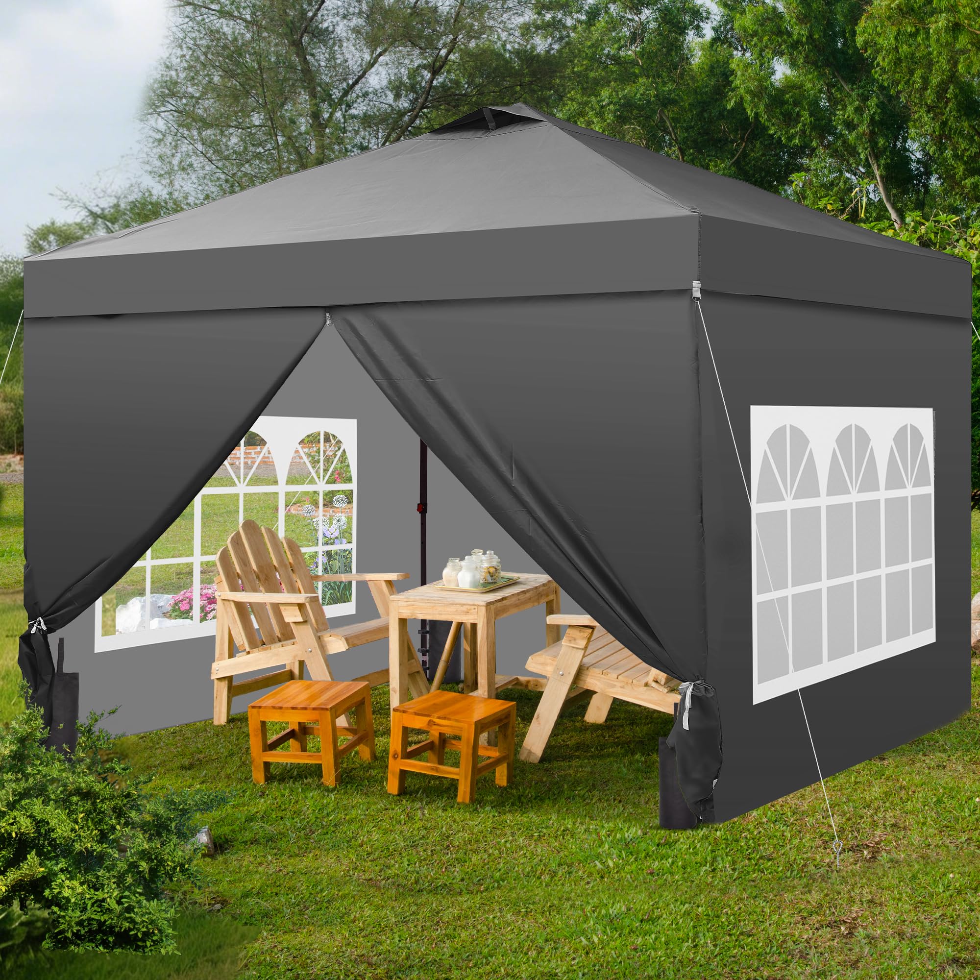 12x12 Pop Up Canopy Tent with 4 Sidewalls, Easy Set up with One Push Lift Gazebo with Wheel Bag and4 Sandbags,Carpas for Events, Parties,Camping, Gray.