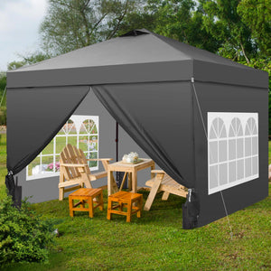12x12 Pop Up Canopy Tent with 4 Sidewalls, Easy Set up with One Push Lift Gazebo with Wheel Bag and4 Sandbags,Carpas for Events, Parties,Camping, Gray.