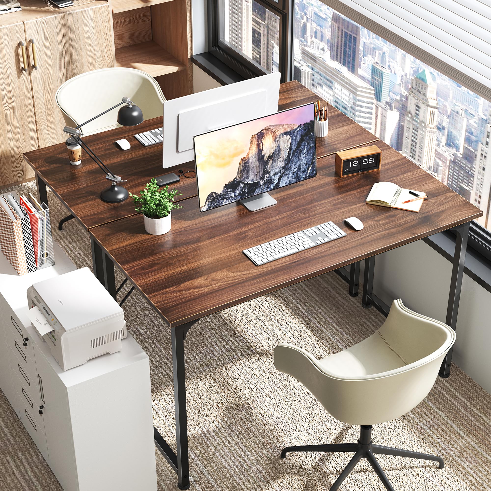 Computer Desk, 48 Inch Office Desk, Gaming Desk with Storage, Writing Desk Work Desk for Home Office, Study, Modern Simple Desk, Large Legroom, Metal Frame, Walnut