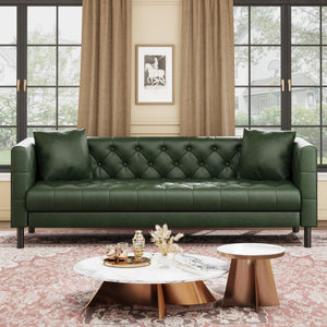 81 in Leather Couch for Living Room, Modern Sofa Couch with Deep Seat, Handmade Button Tufted 3 Seater Sofa, Leather Sofa for Apartment, Office, Green