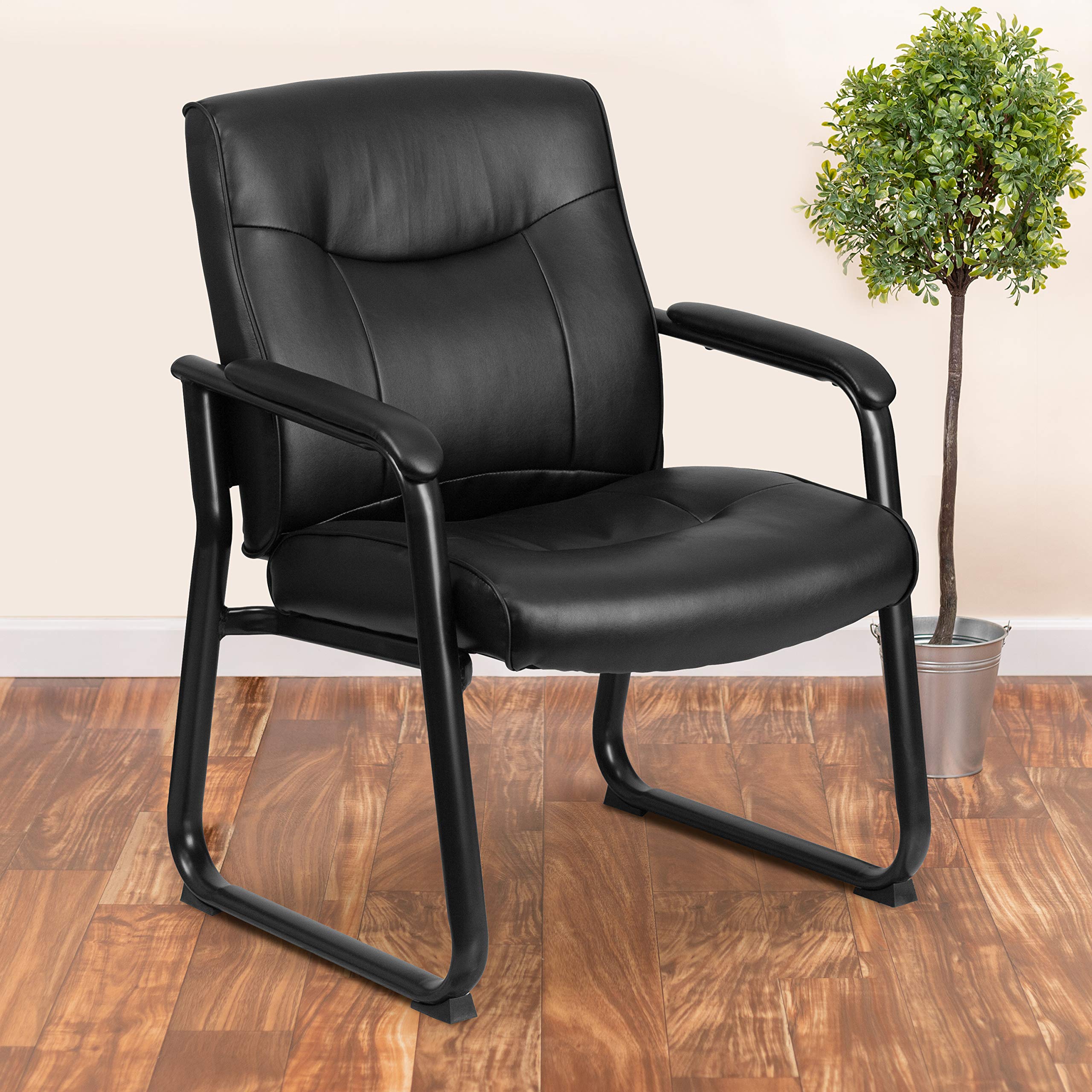 Hercules Series Big & Tall LeatherSoft Executive Side Reception Chair, Padded Lobby Chair with 500-lb. Static Weight Capacity, Black