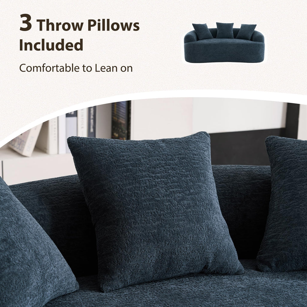 65'' Modern Small Loveseat Sofa, Chenille Upholstered Couch, Space-Saving Design, Plush Comfort Sofa with 3 Pillows, No Assembly Needed, for Small Spaces Living Room Apartment,Blue