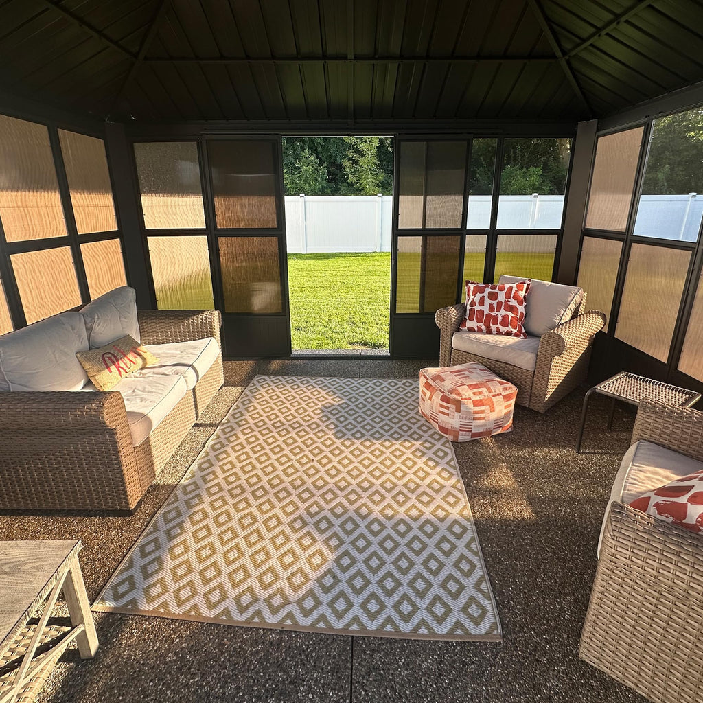 12' X 16' Solarium Sunroom Permanent Hardtop Gazebo Galvanized Steel Double Roof Aluminum Outdoor Screen House for Lawn Deck Backyard Grey