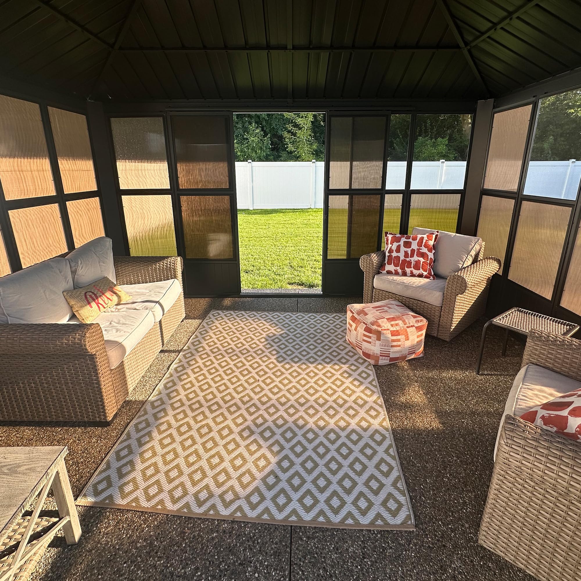12' X 16' Solarium Sunroom Permanent Hardtop Gazebo Galvanized Steel Double Roof Aluminum Outdoor Screen House for Lawn Deck Backyard Grey