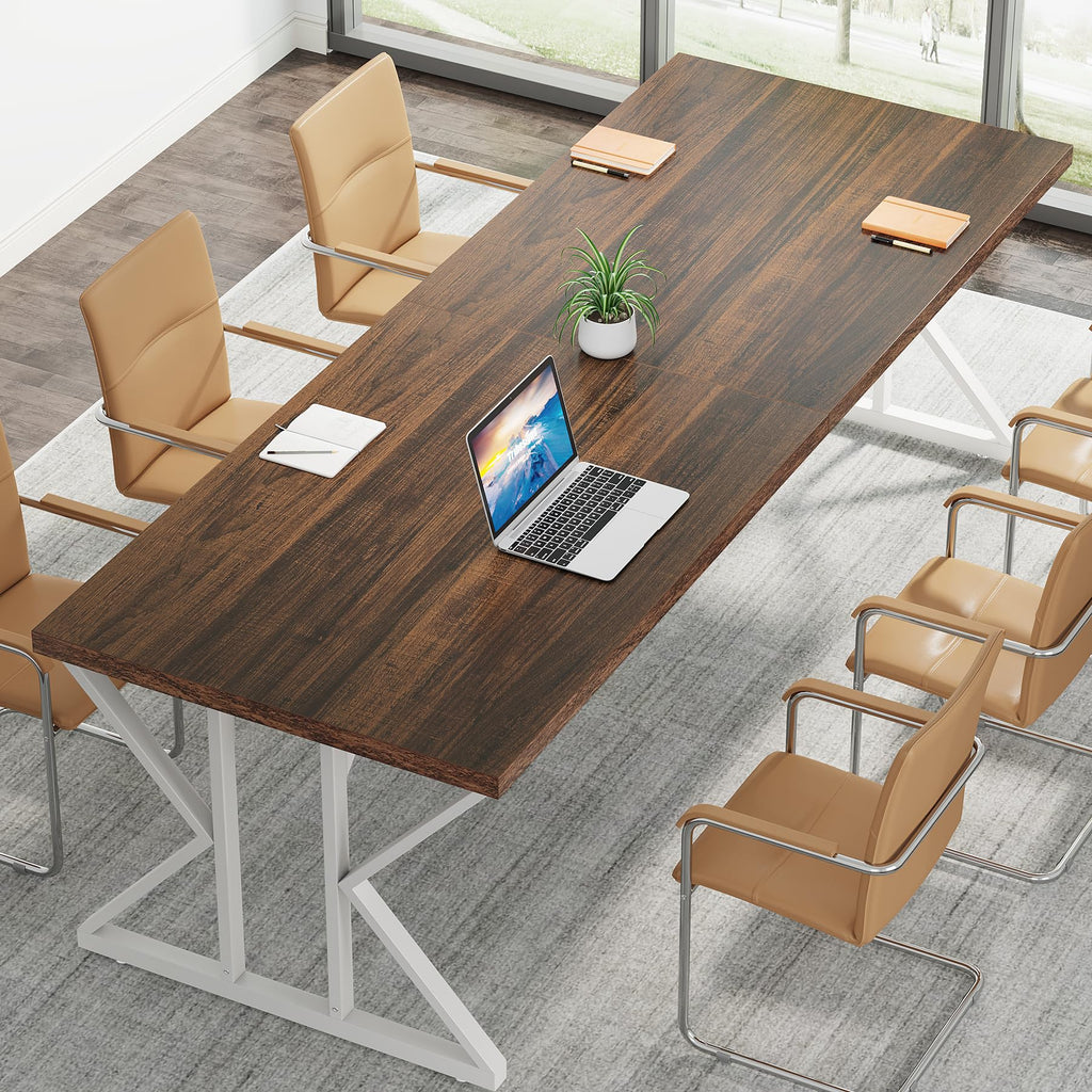 78.7-Inch Executive Desk, Large Computer Office Desk Workstation, Modern Simple Style Laptop Desk Study Writing Table Business Furniture for Home Office (Rustic Brown/White, 78.7 Inch)