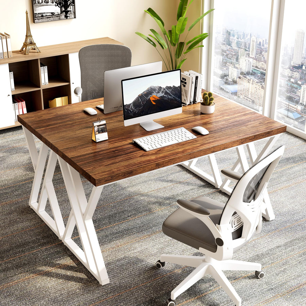 55 Inch Large Simple Industrial Computer Desk Study Writing Table Home Office Workstation,Brown