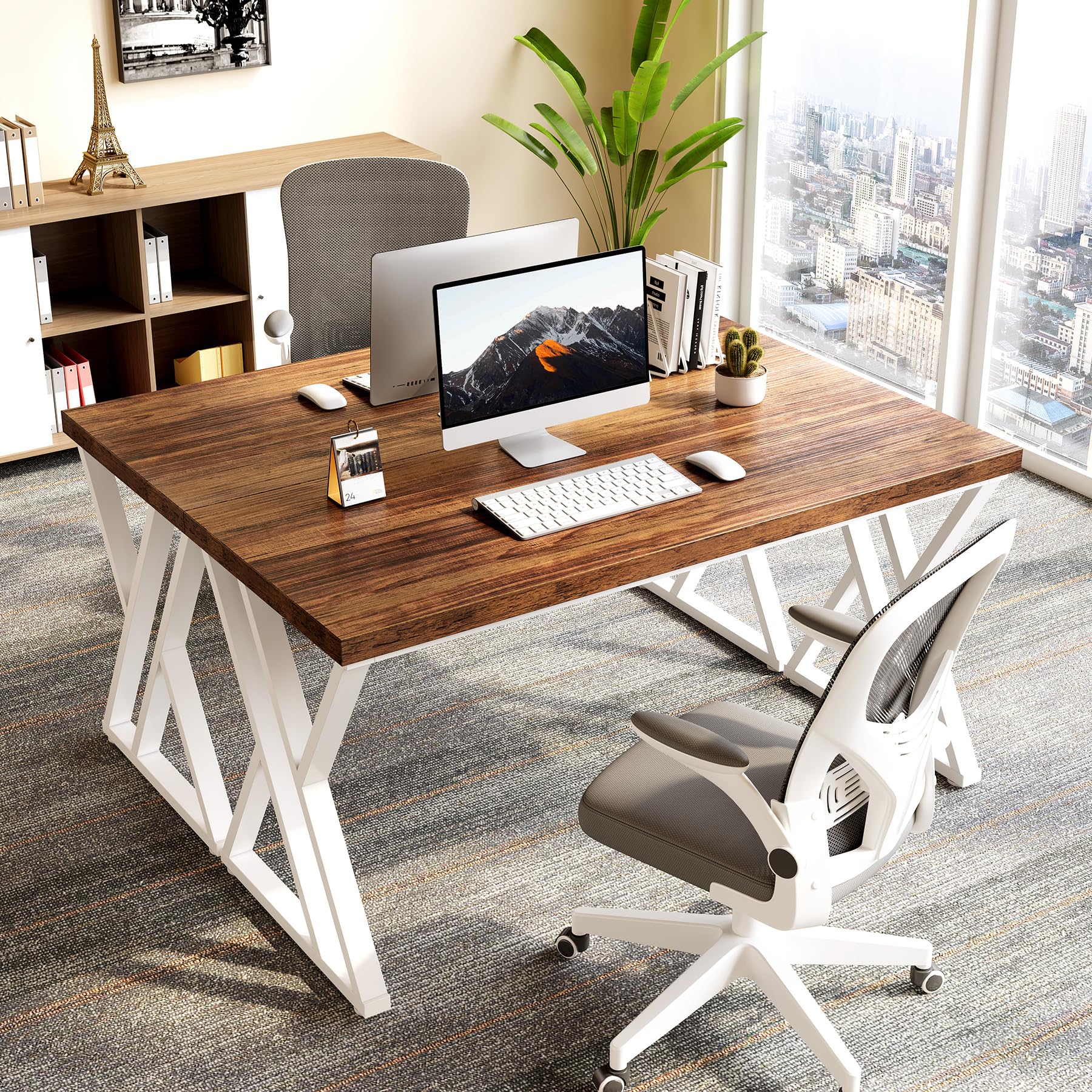 55 Inch Large Simple Industrial Computer Desk Study Writing Table Home Office Workstation,Brown