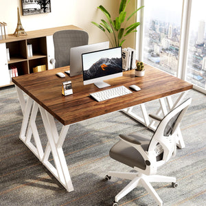 55 Inch Large Simple Industrial Computer Desk Study Writing Table Home Office Workstation,Brown