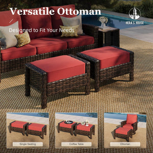 Red Patio Furniture Set, 6-Piece Outdoor Seating Conversation Sets with High Back Wicker Sofa, Swivel Chairs with 5.5