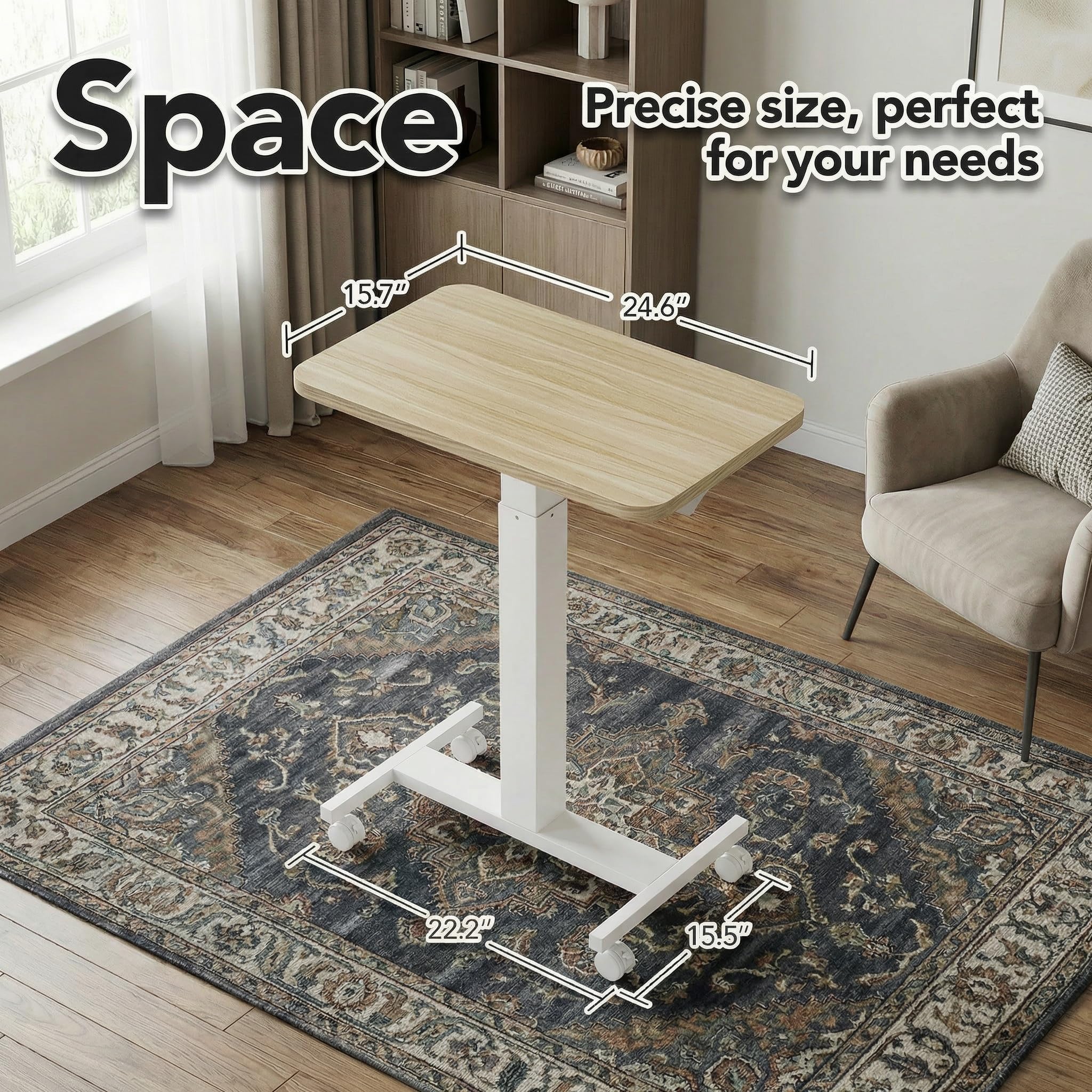 Small Rolling Laptop Standing Desk, Height Adjustable Mobile T-Base Desk with Lockable Casters, Portable Sit-Stand Workstation for Bedside & Sofa, Light Walunt