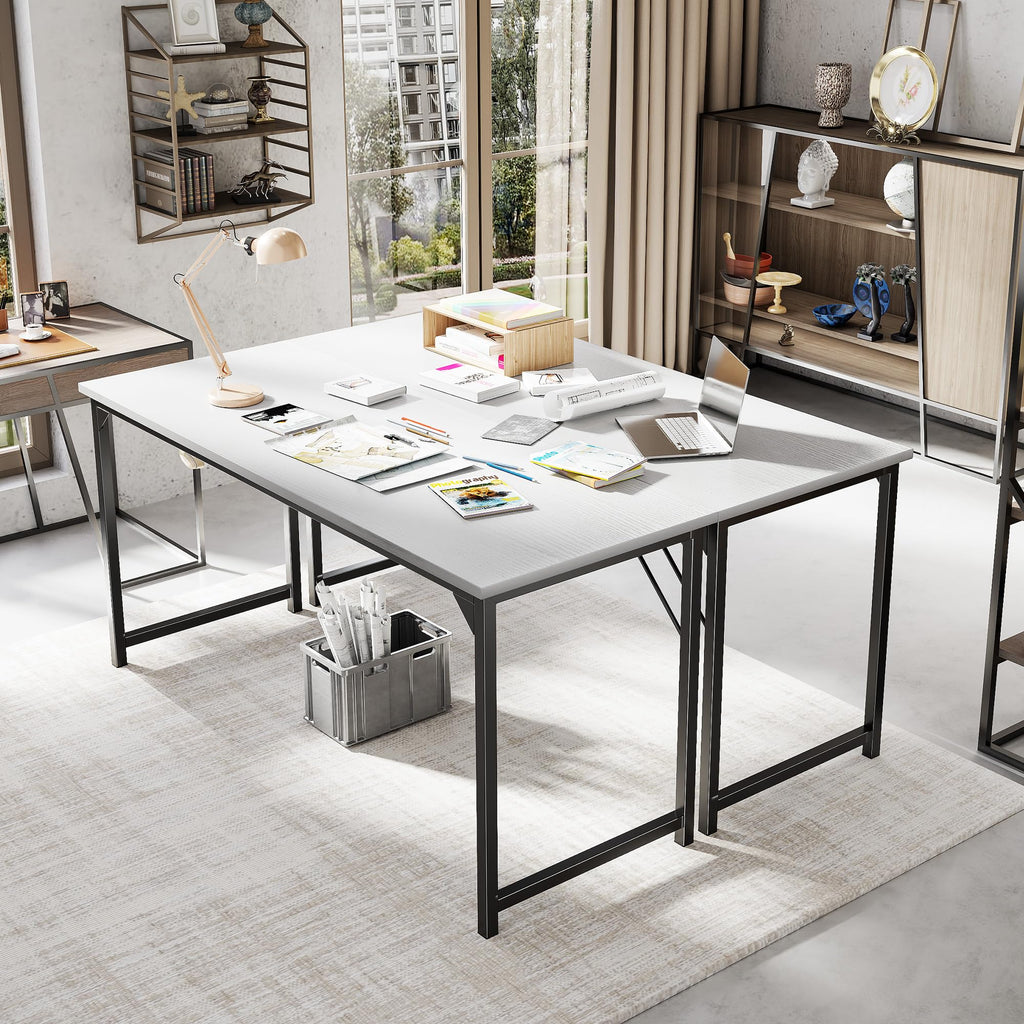 63 Inch Computer Desk for Home Office, Modern Study Work Table Simple Style for Bedroom, Large Writing Desks with Triangular Reinforcement, Wood White