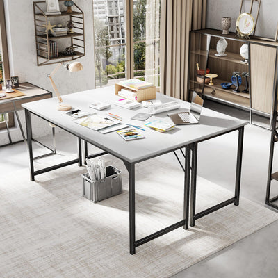 63 Inch Computer Desk for Home Office, Modern Study Work Table Simple Style for Bedroom, Large Writing Desks with Triangular Reinforcement, Wood White