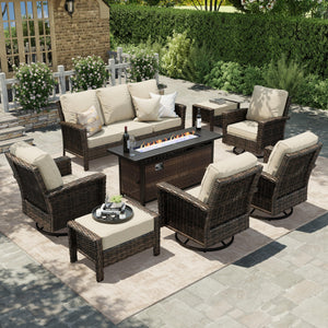 8-Piece Outdoor Furniture Set with Fire Pit Table, Patio Conversation Set with 5.5