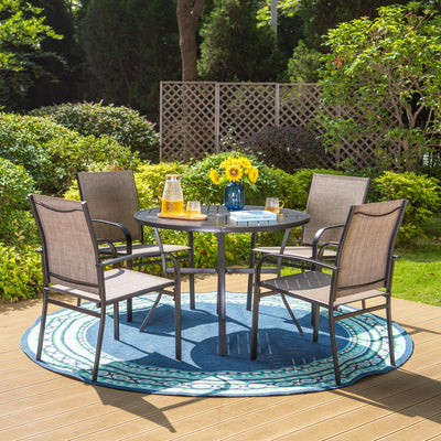 Round Patio Dining Set, 5 Piece Outdoor Metal Table and Chairs Set for Lawn Garden Backyard Deck