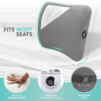 Memory Foam Lumbar Support Pillow for Office Chair, Gaming Chair & Car Seat Automotive Use, Ergonomic Back Cushion, Work from Home Essentials, Office Essentials for Sitting Comfort, Grey