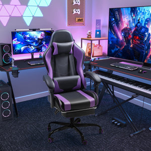 Gaming Chair, Video Game Chair with Footrest and Massage Lumbar Support, Ergonomic Computer Chair Height Adjustable with Swivel Seat and Headrest (Purple)