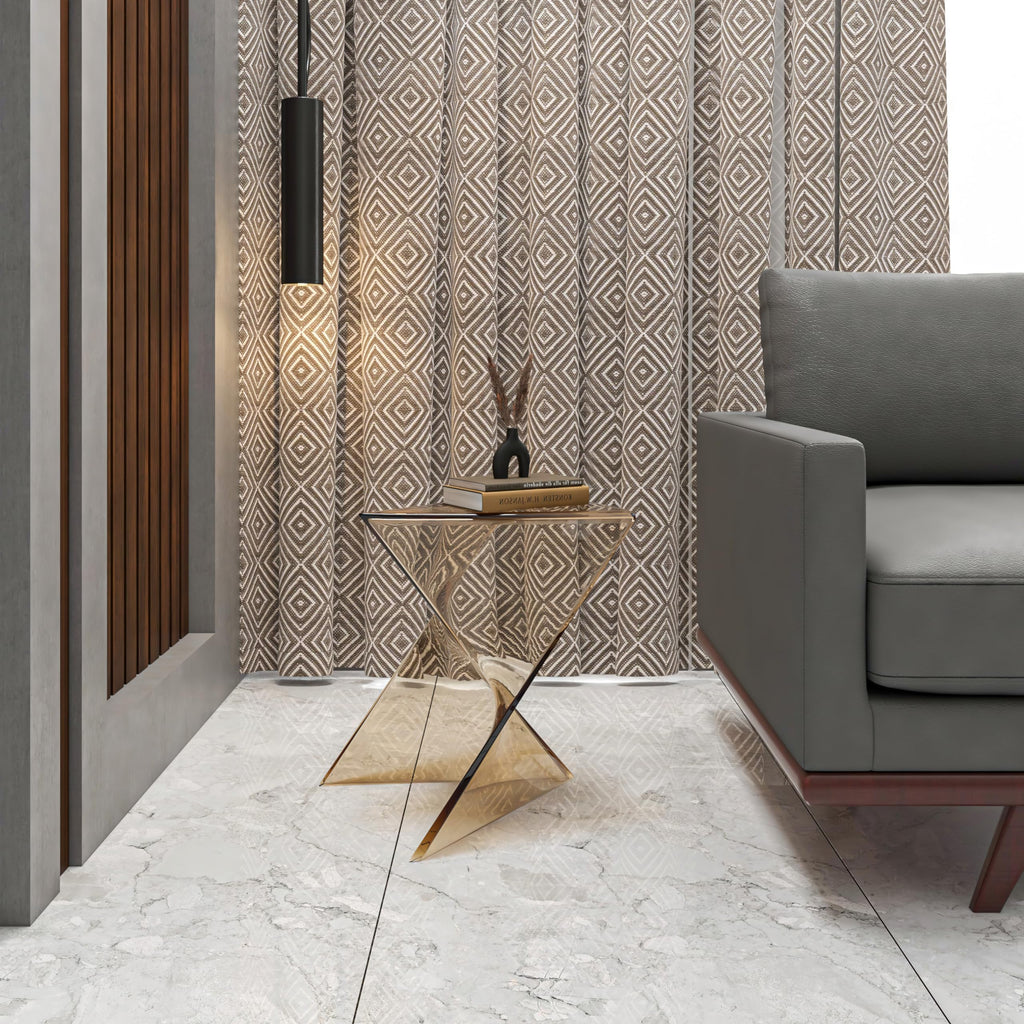 15.75" Stackable Weather-Resistant Plastic Triangular Side Table - Transparent Amber Accent End Table for Indoor & Outdoor Use