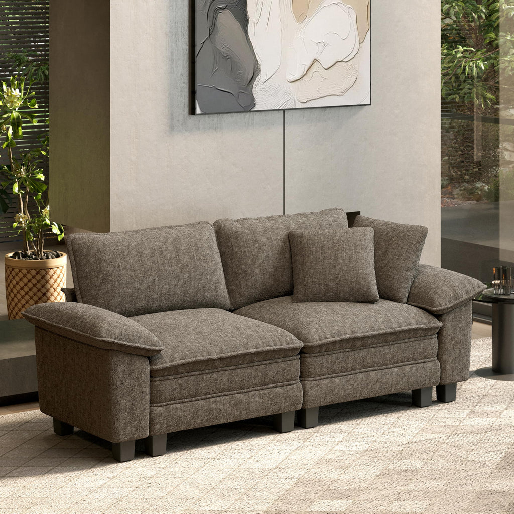 88" Modular Sectional Sofa, Loveseat Couches for Living Room, Comfy Cloud Couch 2-Seater Deep Seat Sofa with Throw Pillow, Chenille Ash