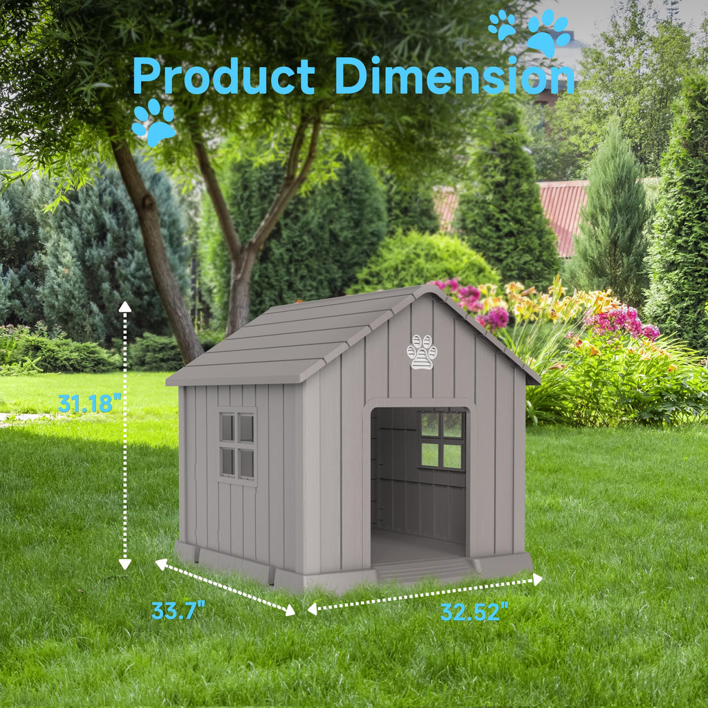 Dog House Indoor Outdoor for Small to Large Sized Dogs Indoor Outdoor Doghouse Puppy Shelter with Elevated Floor, Easy to Assemble (Light Brown, 31Inch(31.18 * 33.7 * 32.52))