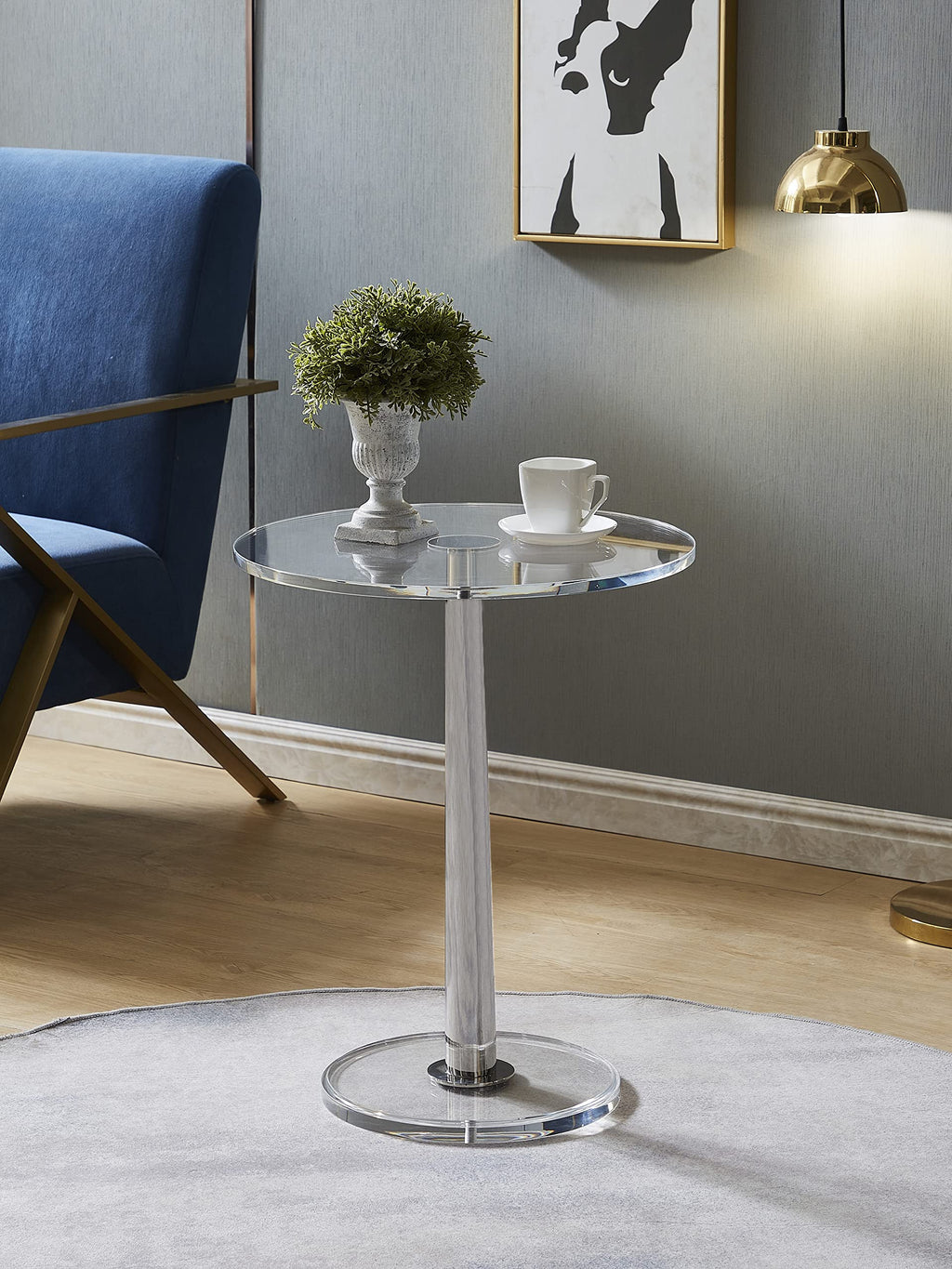 Clear Acrylic Table with Cone Metal Pole (Large, Silver) …