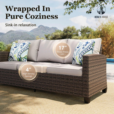 Outdoor Patio Furniture Set with Swivel Glide Chairs, 6 Pieces Wicker Patio Conversation Sofa Sets for Backyard Porch Deck, Beige