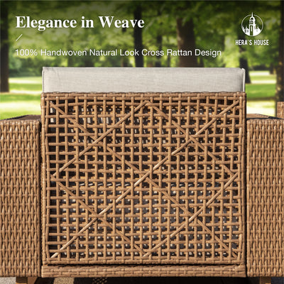 2 Pieces Patio Furniture Set, Outdoor Rattan Wicker Armchairs Set of 2, All Weather Patio Conversation Set with 5.3