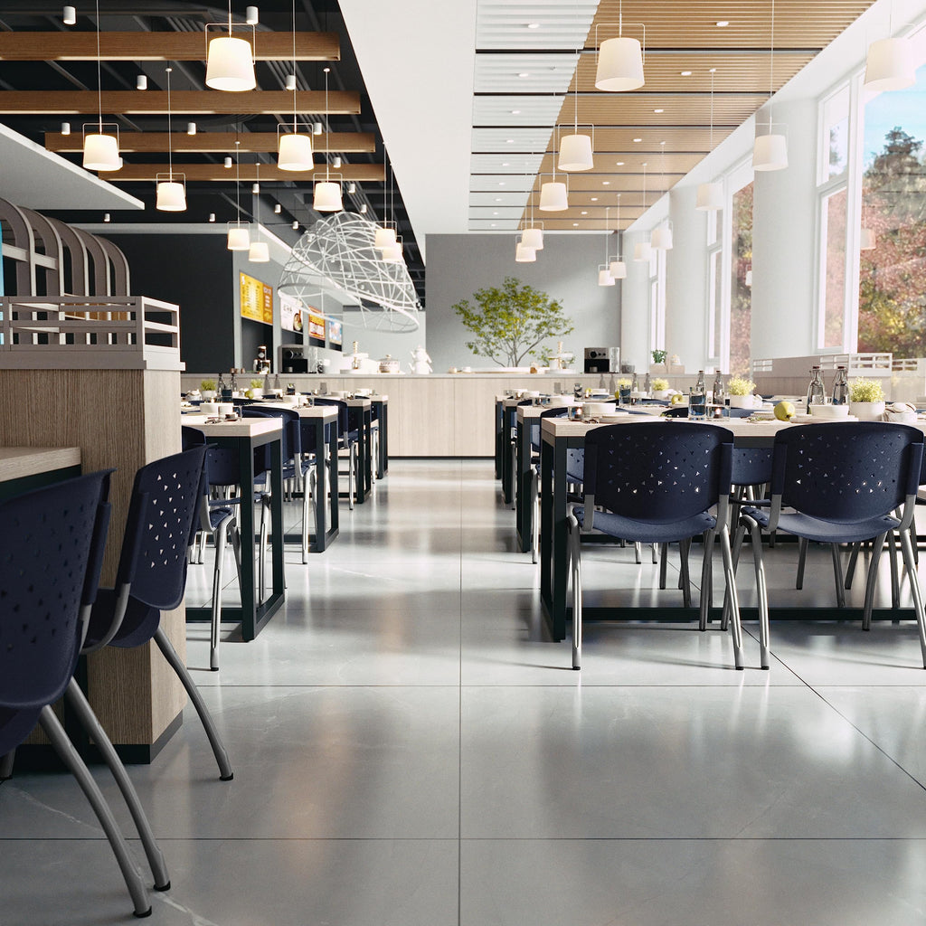 Hercules Series Plastic Contoured Lobby Chairs with Perforated Backs, Ergonomic Stacking Chairs for Offices, Set of 5, Navy