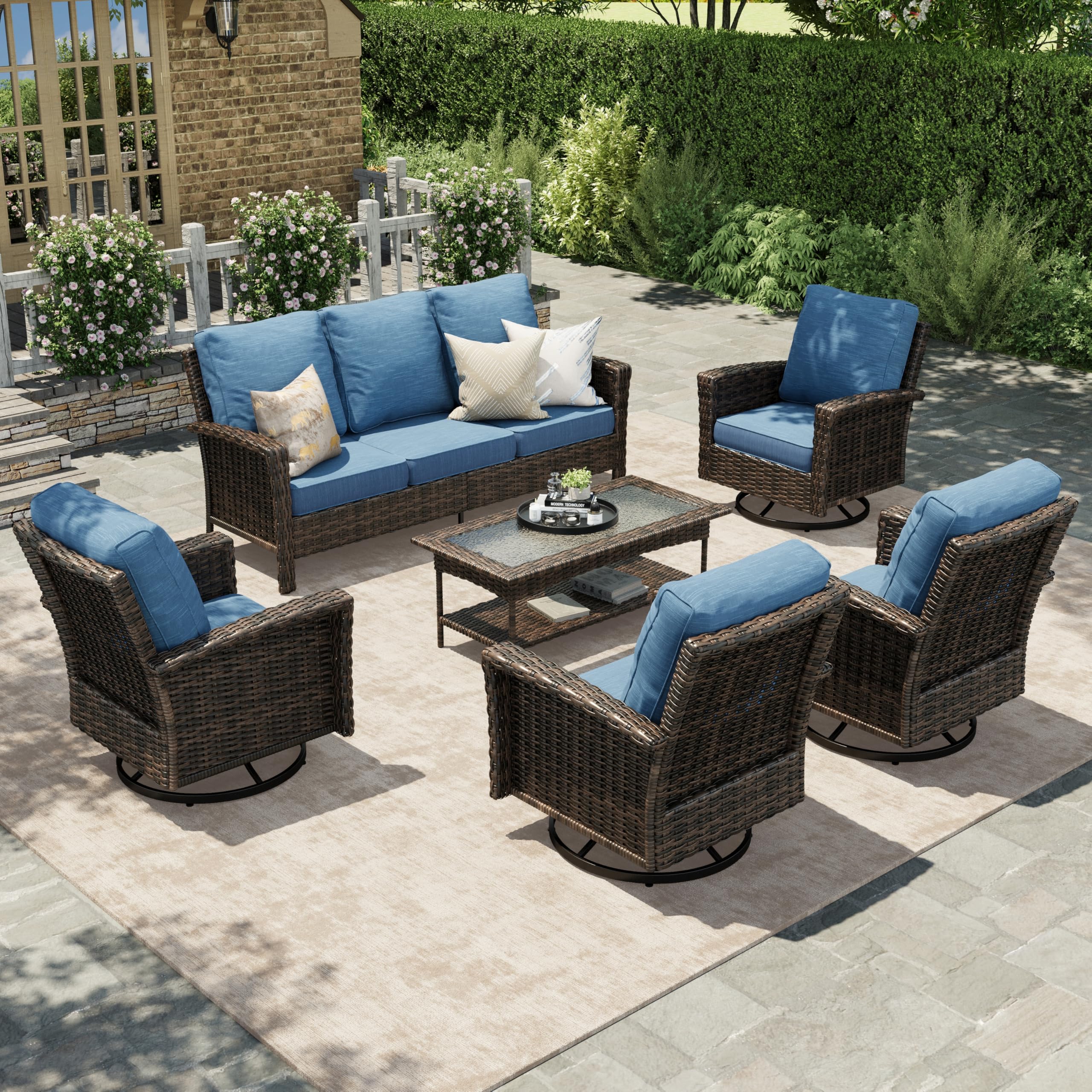 Patio Furniture Set, 4 x High Back Swivel Chairs with 5.5
