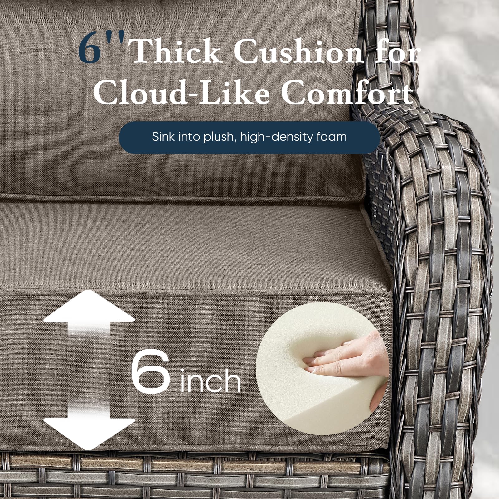Luxury 6" Thick Cushioned Outdoor Swivel Rocker Patio Chairs with Side Table, High Back Wicker Furniture Set with Ergonomic Zone Back, Conversation Glider Set for Deck Porch - Grey+Grey