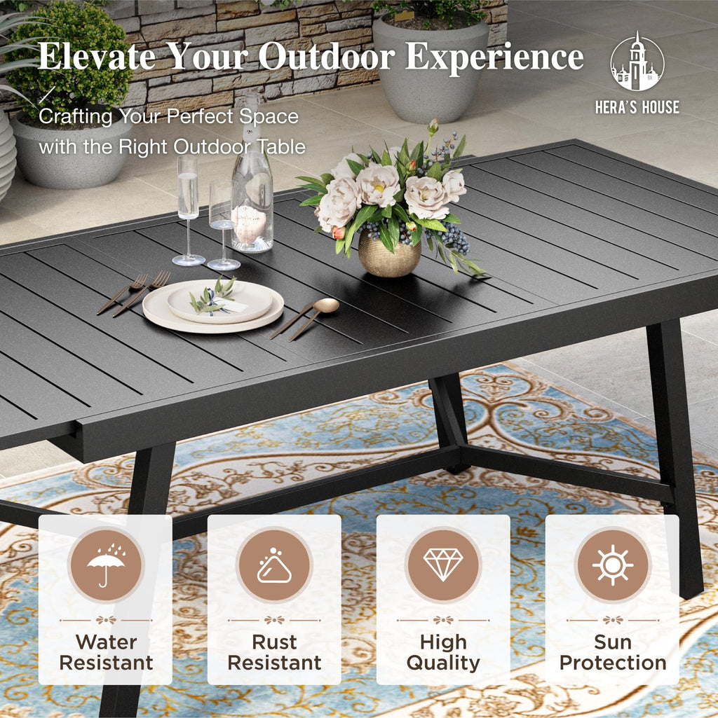 Extendable Patio Table and Chairs Set for 8, 9 Pieces Outdoor Dining Sets, 61"-84" Rectangular Metal Table with Chairs for Deck Lawn Garden Porch
