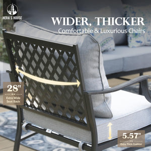 5 Piece Patio Furniture Set, 2 x Cushioned Metal Chair, 2 x Ottoman, 1 x 3-Seat Sofa, All Cushioned 7 Seats Outdoor Conversation Set for Lawn Garden Backyard, Grey