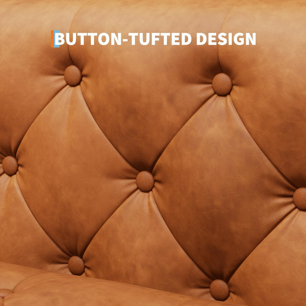 81" Leather Couch for Living Room, Chesterfield Sofa with Deep Seat, Handmade Button Tufted 3 Seater Sofa, Modern Leather Sofa for Apartment, or Office, Cognac Tan