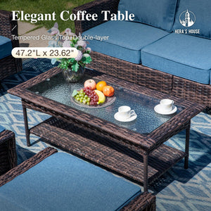 High Back Patio Furniture Set with Swivel Chairs, All Weather Outdoor Wicker Sofa Set, 6 Pieces Patio Conversation Sets with 5.5