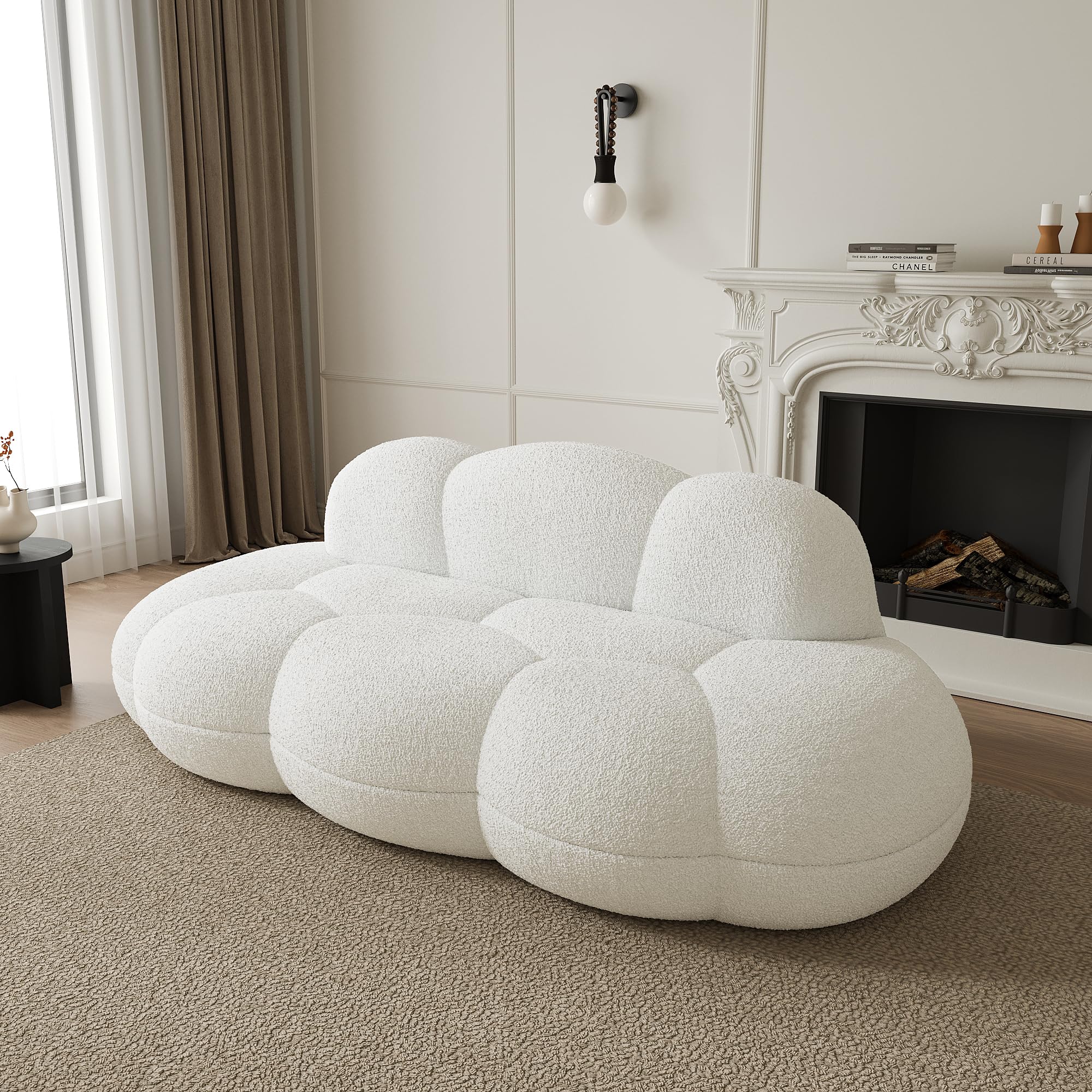 Cloud Shaped Couches for Living Room, Modern Comfy Upholstered Sofa, Cloud Shaped Leisure Sofa, Upholstered Couch for Bedroom, Apartment, Small Space (White, No Assembly Required)