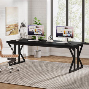78.7-Inch Executive Desk, Large Computer Office Desk Workstation, Modern Simple Style Laptop Desk Study Writing Table Business Furniture for Home Office (Black, 78.7 Inch)
