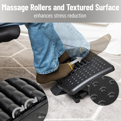 Adjustable Height Ergonomic Foot Rest with Massage Rollers, Black