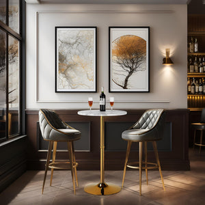 24'' Round Cocktail Bar Table with Metal Base, Tall Bistro Pub Table, Counter Bar Height Table for Kitchen, Dining Room, Living Room, Easy Assembly, Gold