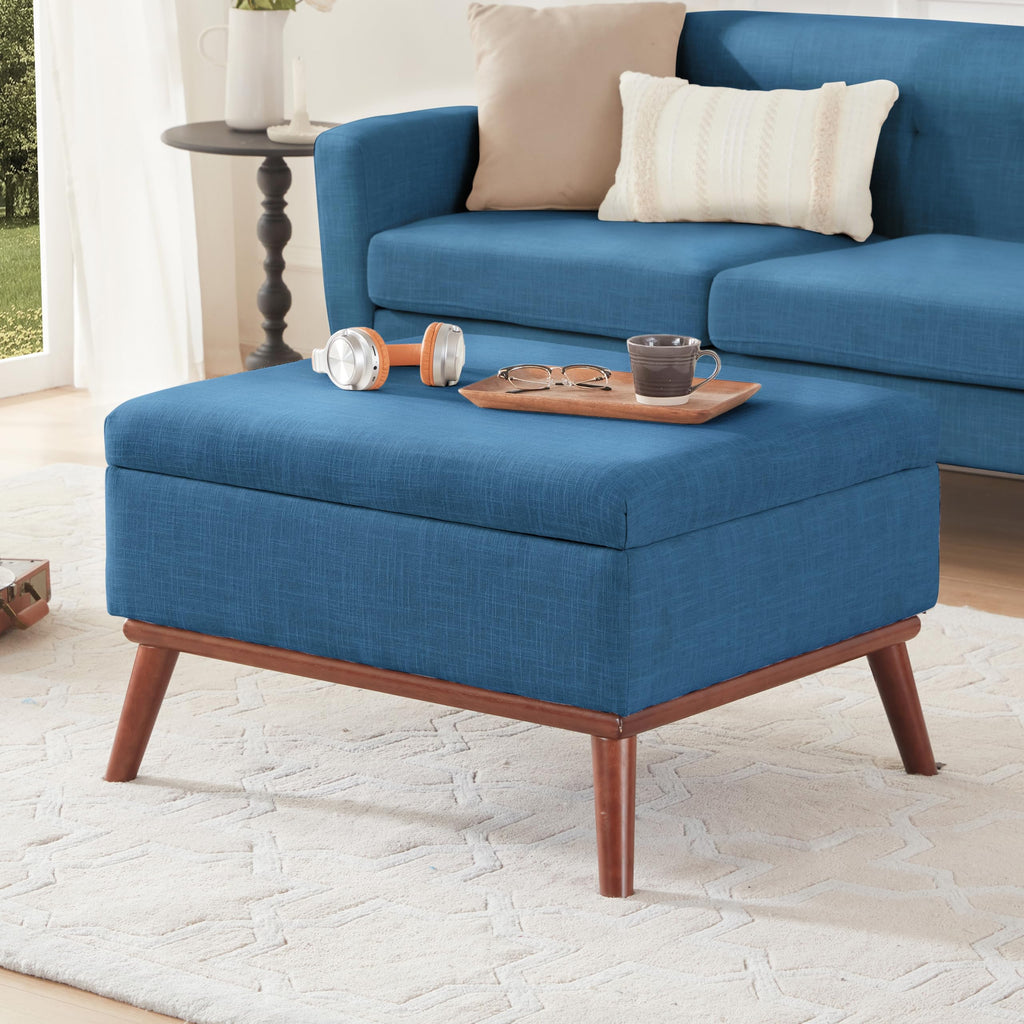 65" W Loveseat Sofa with Ottoman Coffee Table, Mid Century Modern Decor Love Seat Couches and Ottoman with Storage for Living Room, Button Tufted Upholstered Love Seats Furniture Set, Blue